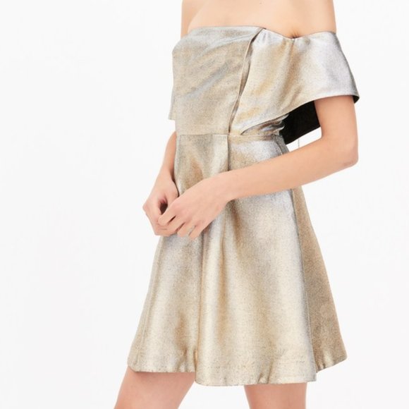 Sandro Paris Metallic Off the Shoulder Dress - Picture 4 of 9